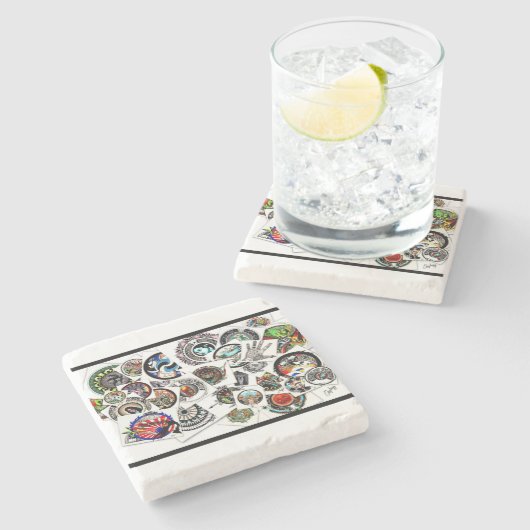 Kollage Tekeningen Stenen Onderzetter (Zijkant)