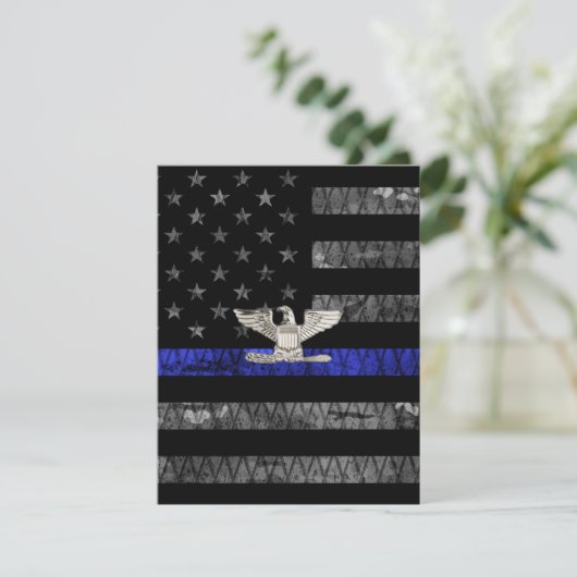 Kolonel Thin Blue Line Distress Vlag Bedankkaart (Staand voorkant)