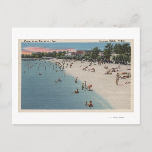 Koloniaal strand, VA - Zonnebaden en Zwemmen Briefkaart (Voorkant)