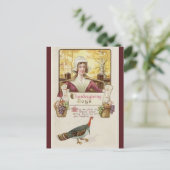 koloniale vrouw en Thanksgiving Turkije Briefkaart (Staand voorkant)