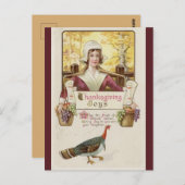 koloniale vrouw en Thanksgiving Turkije Briefkaart (Voorkant / Achterkant)