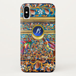 KOLOPENDE VOGELS EN ZWEEKDIEREN BLAUW-MONOGRAM iPhone X HOESJE