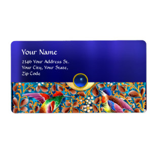 KOLOPENDE VOGELS EN ZWEEKDIEREN BLAUW-MONOGRAM ETIKET