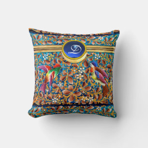KOLOPENDE VOGELS EN ZWEEKDIEREN BLAUW-MONOGRAM KUSSEN