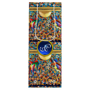 KOLOPENDE VOGELS EN ZWEEKDIEREN BLAUW-MONOGRAM WIJN CADEAUTAS