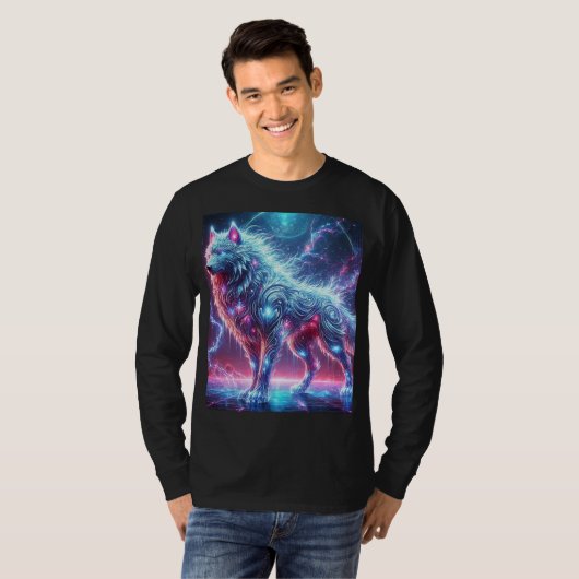 Kolossale Neon Crystal Wolf meesterwerk. T-shirt (Voorkant volledig)