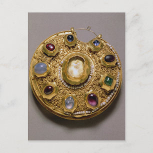 Kolt medallion, goudset met parels en briefkaart