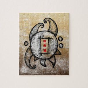 Kom alsjeblieft in de Abstracte Jigzaag Puzzle Legpuzzel