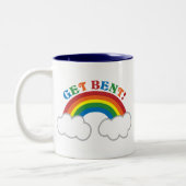 KOM BENT! met een schattige regenboog Tweekleurige Koffiemok (Links)