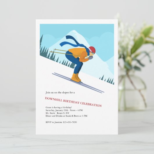 Kom bij ons op de piste Feestelijke Uitnodiging (Staand voorkant)