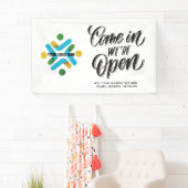 Kom binnen We're Open Voeg je aangepaste Logo toe Spandoek (Insitu)