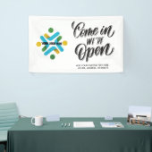 Kom binnen We're Open Voeg je aangepaste Logo toe Spandoek (Beurs)