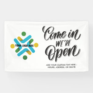 Kom binnen We're Open Voeg je aangepaste Logo toe Spandoek