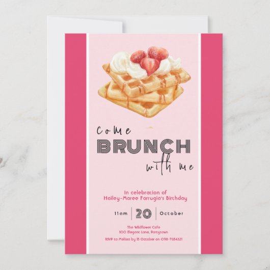 Kom Brunch With Me heldere roze uitnodiging (Voorkant)