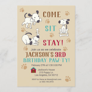 Kom, ga zitten, blijf - jongens Dog Birthday party Kaart