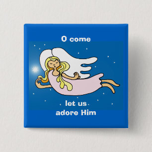 Kom, laten we Hem aanbidden Vierkante Button 5,1 Cm