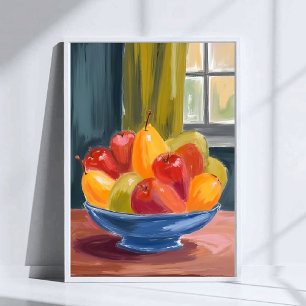 Kom met fruit aquarel schilderkunst poster