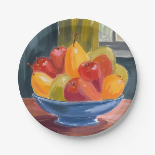 Kom met fruit aquarelschildering papieren bordje