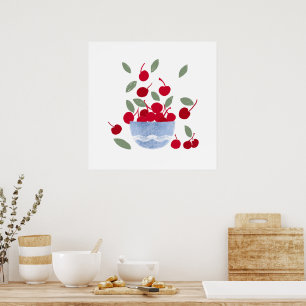 Kom met kersen in aquarel  poster