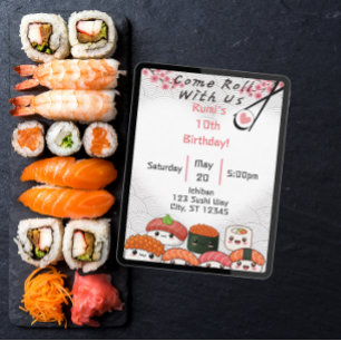 Kom met ons Sushi verjaardag Kaart
