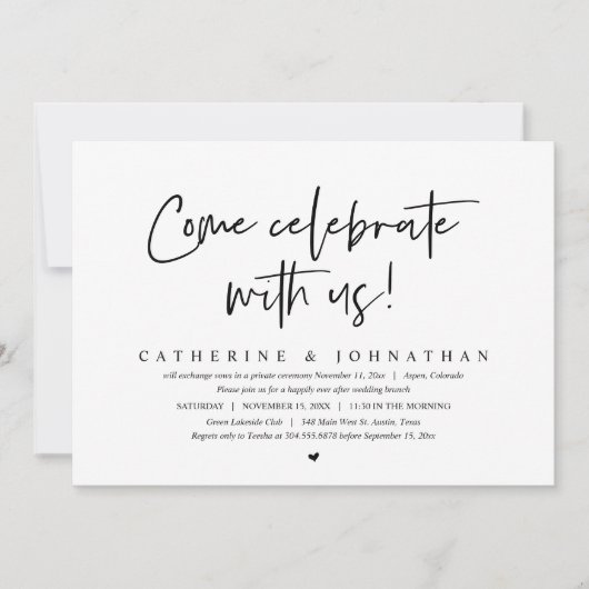 Kom met ons vieren, bruiloft Elopement Brunch Kaart (Voorkant)