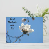 Kom met ons vieren! Uitnodigingen Blauw Wit (Staand voorkant)