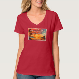 Kom naar de kust Dames T-shirt met donkere V-hals