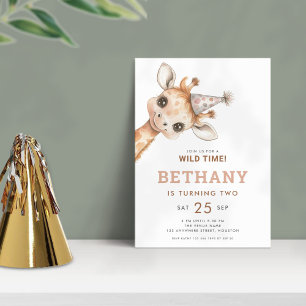 Kom naar het Wild Time Giraffe 2nd Birthday Party Kaart