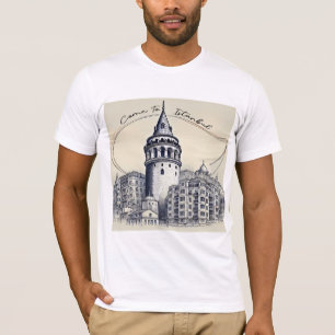 Kom naar Istanbul   Galata Tower Sketch Art T-shirt