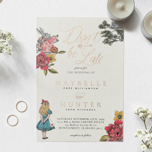 Kom niet te laat Vintage Alice in Wonderland Bruil Folie Uitnodiging