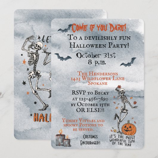 Kom op als je het skeletons halloween party hebt kaart (Voorkant / Achterkant)