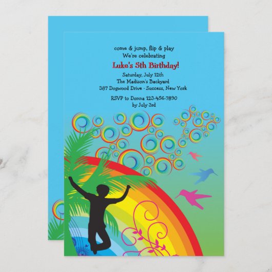 Kom op Jump Birthday Party Invitation Kaart (Voorkant / Achterkant)