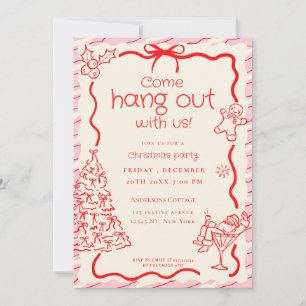 Kom rondhangen Whimsical Red Pink Christmas Party Kaart