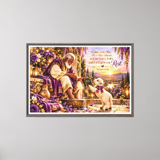 Kom tot mij – Lavendel & Goud Matteus 11:28 Chris Canvas Afdruk