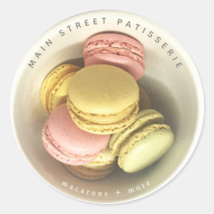 Kom van Macarons Voedsel Foto Patisserie Business Ronde Sticker