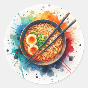 Kom van Ramen Noodles, Ei en Chopsticks Ronde Sticker