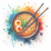 Kom van Ramen Noodles, Ei en Chopsticks Sticker (Voorkant)