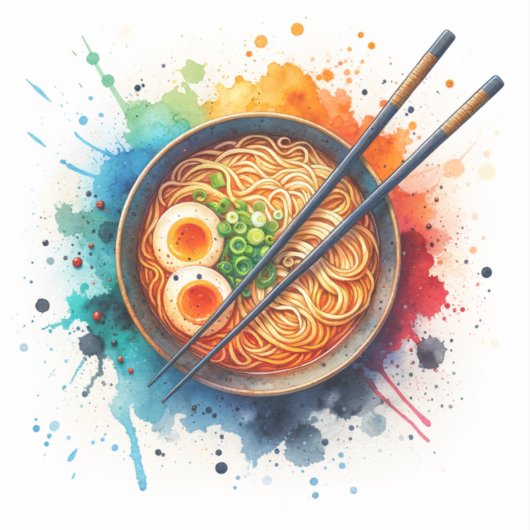Kom van Ramen Noodles, Ei en Chopsticks Sticker (Voorkant)
