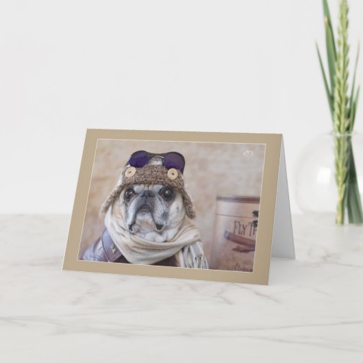 Kom Vlieg met me Pug Kaart (Voorkant)