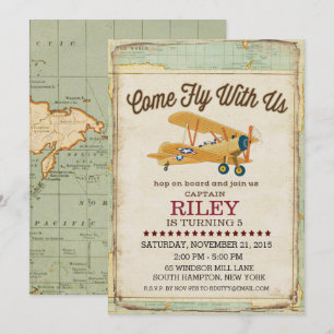 Kom vlieg verjaardagsvliegtuig Reisuitnodiging Kaart