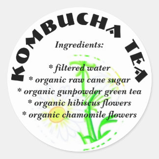 Kombucha Tea - Aangepaste ingrediënten lijst Stick Ronde Sticker