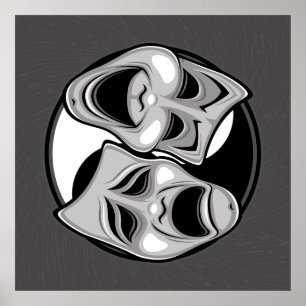 Komedie en tragedie Theater Masks Yin Yang Design Poster