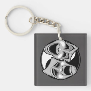 Komedie en tragedie Theater Masks Yin Yang Design Sleutelhanger