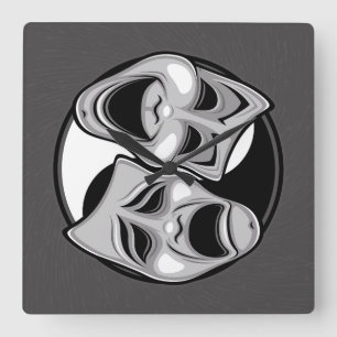Komedie en tragedie Theater Masks Yin Yang Design Vierkante Klok
