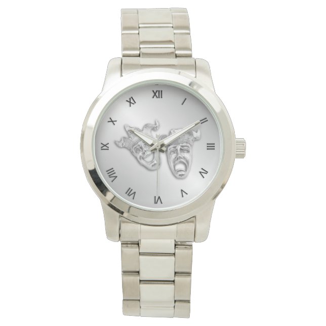 Komedie en Tragedie Zilveren Theater Romeinse cijf Horloge (Voorkant)