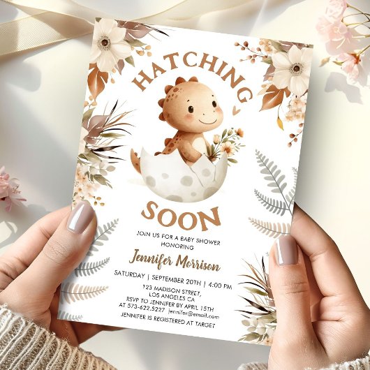 Komen eraan! Dinosaur Baby Shower Boho Neutraal  Kaart