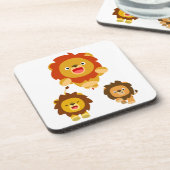 'Komend!' Drie Cute Cartoon Lions Onderzetters set (Linkerzijde)