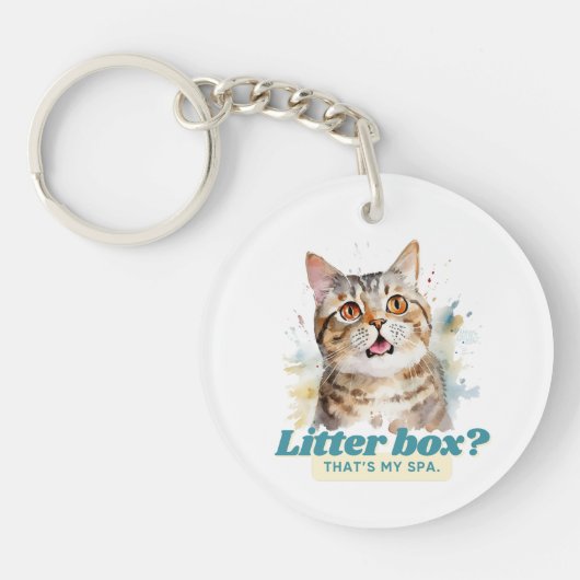 Komisch Kat "Kattenbak? Dat is mijn spa" Sleutelhanger (Voorkant)