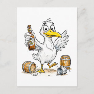 Komische dans van vogels bij vaten briefkaart