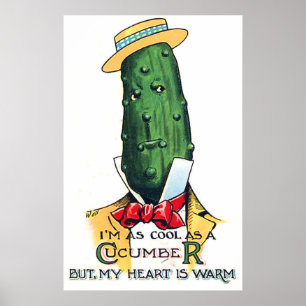 Komkommer cartoon met liefdesboodschap, grappige v poster